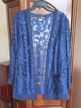 Ben Marc Sheer Floral Lace Open Front Cardigan XL